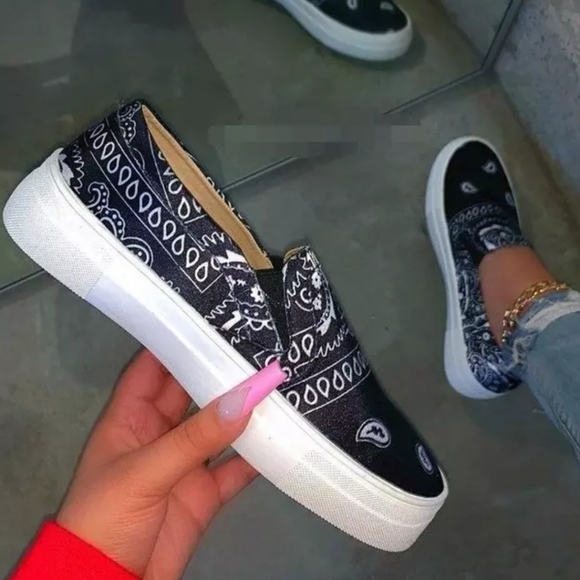 Shoes - Black Bandana Loafers